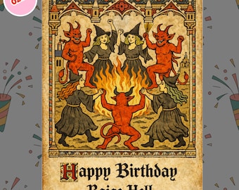 0258  Funny Medieval Devil Birthday Card, Witch and Devil Birthday Card, Dark Humor Birthday Card, Gothic Birthday Card, Adult Humor Card
