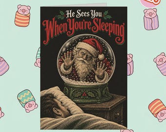 2270 - Dark Humour Christmas Card, Humorous Vintage Christmas Card, Dark Humour Festive Greeting Card, Creepy Christmas, Santa Claus Card