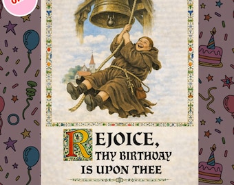 0148 Funny Medieval Birthday Card, Monk Bell Birthday Card, Old English Birthday Card, Medieval Humor Card, Unique Birthday Card