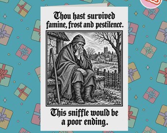 2363 - Tarjeta divertida de pronta recuperación, tarjeta medieval de pronta recuperación con humor seco, tarjeta de recuperación con humor negro, tarjeta de pronta recuperación sarcástica, humor medieval