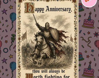 0924 Medieval Anniversary Card, Anniversary Card for Husband, Anniversary Card for Wife, Romantic Anniversary Card, Knight Card