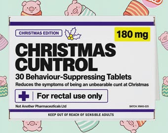 2249 - Funny Prescription Christmas Card, for Rectal Use Only, Pharmaceutical Packaging Parody Card, Christmas Joke Card, Adult Card
