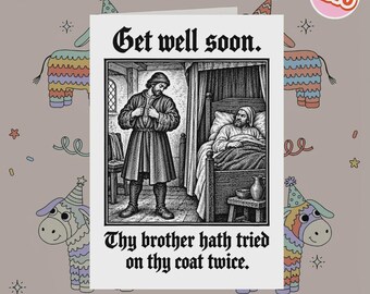 2370 - Tarjeta de pronta recuperación con humor negro, tarjeta de recuperación con humor entre hermanos, tarjeta de recuperación con humor negro, Tu hermano se ha probado tu abrigo dos veces
