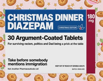 2252 - Medicine Box Christmas Card, Pharmaceutical Pack Style Christmas Card, Christmas Joke Card, Dark Humour, Adult Card