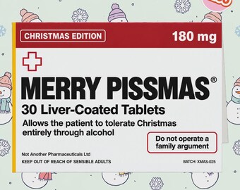 2260 - Alternative Christmas Card, Christmas Card for Family, Pharmaceutical Style Packaging Christmas Card, Christmas Joke Card, Adult Card