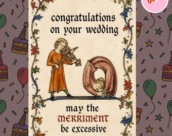 0936 Funny Wedding Card, Medieval Wedding Card, Congratulations Wedding Card, Wedding Card for Couple, Funny Congratulations Card