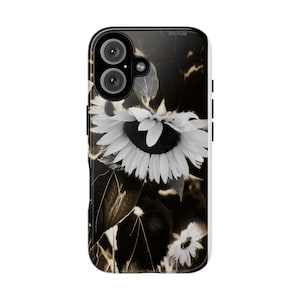 Stylish Phone Case with Black and White Sunflowers, Durable Protection, Floral Art, Gift for Flower Lovers, Trendy Accessory