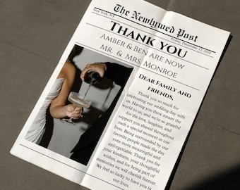 Newlywed Wedding Newspaper Thank You Announcement, Mr & Mrs Post-Wedding Keepsake (Digital Download)