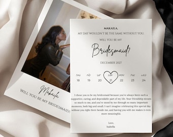 Elegant Bridesmaid Proposal Card Template, 2-Page Editable Canva Design, Personalized Photo Card (Digital Download)