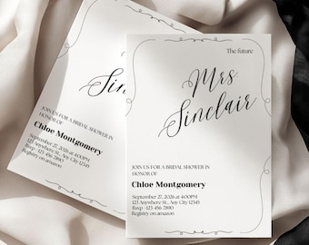 Future Mrs Bridal Shower Invitation Template, Editable Canva Bridal Invite, Minimalist Wedding Digital Download