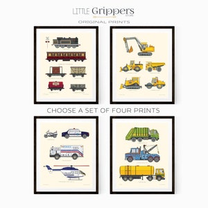 Boys wall art set, Transportation decor, Toddler boy room decor, Boys print set, Toddler nursery print set, Construction truck