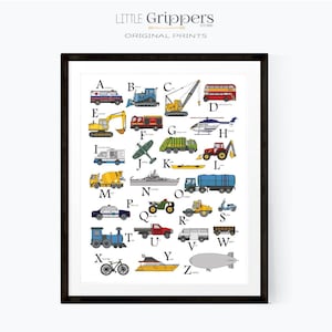 Alphabet truck print, Toddler boys wall art, Nursery ABC print, Construction print, Truck theme decor, Vehicle poster, Kids decor