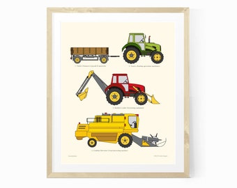 Tractor Boys Room Printable, Farm Vehicles, Tractor wall art, Tractor printable, Farmhouse Print, Kids Truck Art, Downloadable Vehicle print