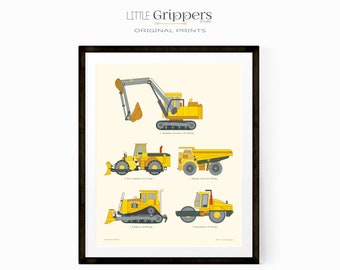 Construction Truck Print, Toddler Boys wall art, Digger print, Truck Nursery decor, Vehicle Poster, Kids wall art, Yellow Truck Poster