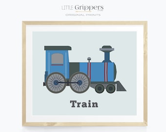 Blue Steam Train Print: Transportation Nursery Decor (Digital Download)