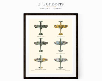 Spitfire airplane print, Toddler boys wall decor, Vintage chart print, Airplane decor, Spitfire print, WWII Wall Art, Educational Prints