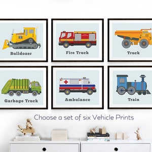 Colorful Vehicle Prints for Kids - Set of 6 Transport Posters – Personalize Your Designs! Boys' Rooms, Nurseries, Bedrooms, and Playrooms