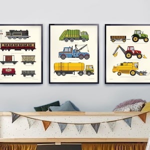 Transportation Vehicle Print Set, Boys Nursery Decor Vintage Chart Prints