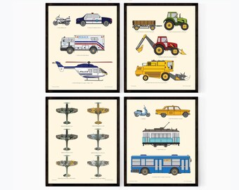 Boys room decor, Truck theme Wall Art, Kids Printable Posters, Toddlers print set, Transportation art, Vehicle Posters, Nursery Truck prints