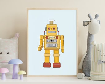 Afdrukbare kinderkamer decor, Robot print, Afdrukbare kunst aan de muur, Peuterkamer decor, Robot kunst aan de muur, Gender neutrale slaapkamer decor, Kids kunst aan de muur