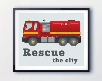 Toddlers room decor Fire Truck print. | Etsy