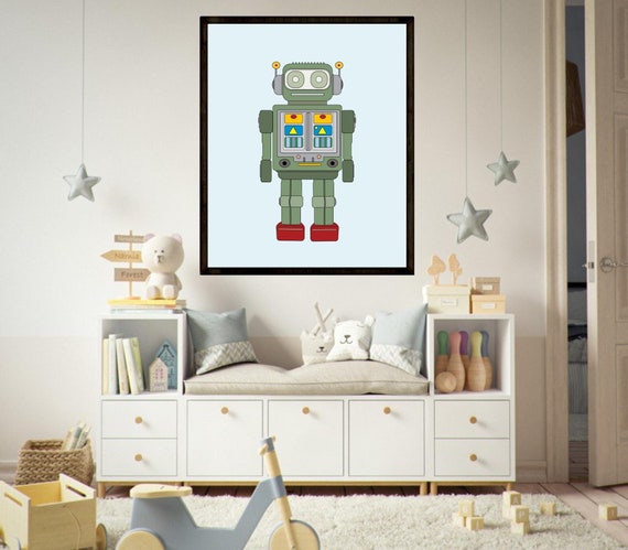 Vintage Robot Print: Retro Nursery Art (Digital Download)