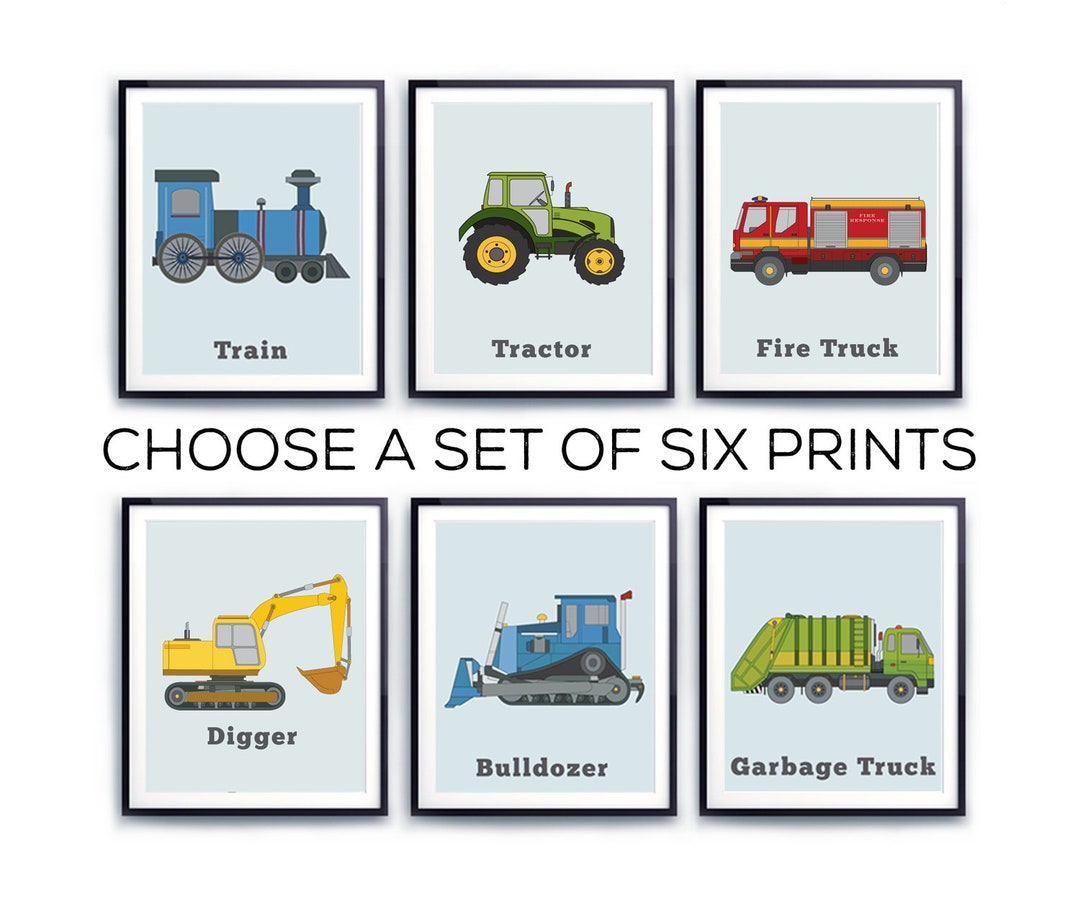 Boys Wall Art Set, Kids Truck Decor, Construction Print, Transportation ...