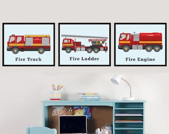 Fire Truck Poster Set: Vehicle Nursery Wall Art, Transport  posters