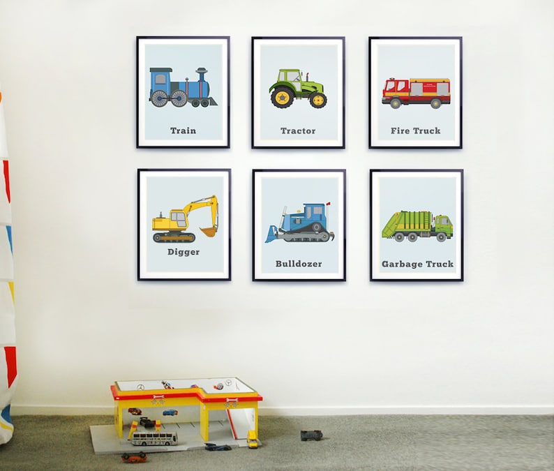 Boys Wall Art Set Kids Truck Decor Construction Print | Etsy