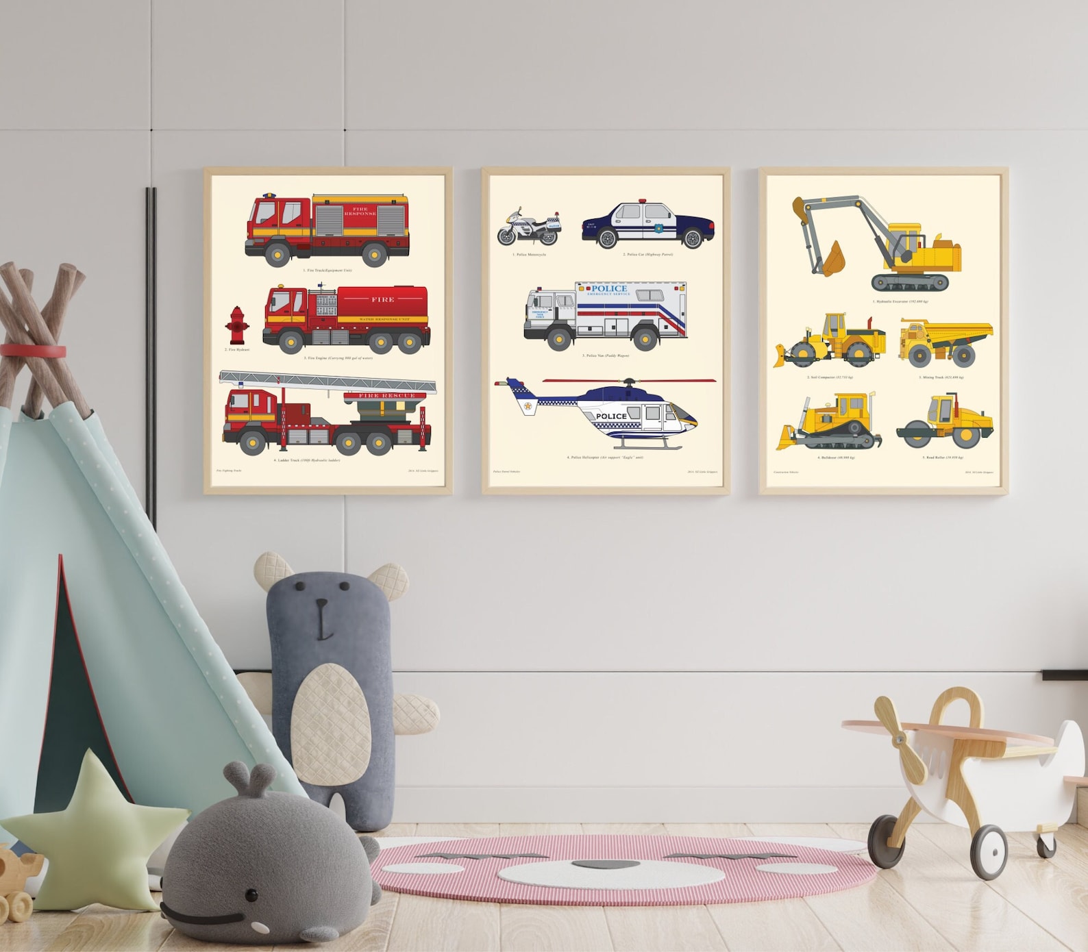 Wall Art for Kids Room Vehicle Print Set Boys Nursery Decor Etsy Canada