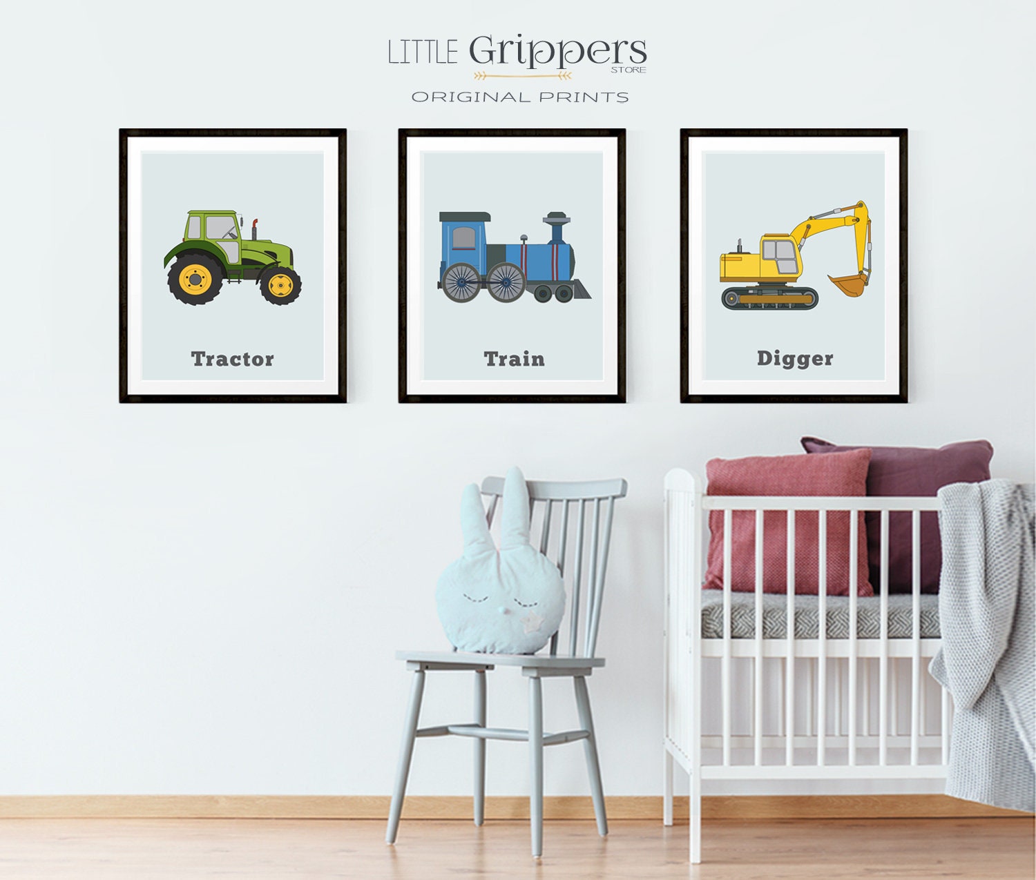 Vehicles for Nursery Decor Construction Wall Art Toddler Boy Room Print Set of 6 Transportation Printable for Boys