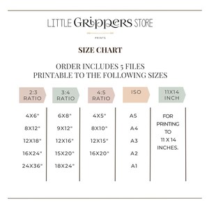 K&ouml;nnte beinhalten: Druckbarer digitaler Download einer Gr&ouml;&szlig;entabelle f&uuml;r 5 Dateien in verschiedenen Seitenverh&auml;ltnissen, darunter 2:3, 3:4, 4:5, ISO und 11x14 Zoll. Die Tabelle listet die entsprechenden Abmessungen in Zoll f&uuml;r jedes Seitenverh&auml;ltnis auf, darunter 4x6, 8x12, 12x18, 16x24, 24x36, 6x8, 9x12, 12x16, 15x20, 18x24, 4x5, 8x10, 12x15, 16x20, A5, A4, A3, A2, A1 und 11x14 Zoll.