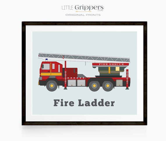 Fire Ladder Print Toddler Boys Room Decor Nursery Print Big Boys Bedroom Decor Fire Truck Print Nursery Decor Truck Wall Art