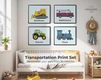 Vehicle Nursery Prints – Custom Transportation Wall Art Set