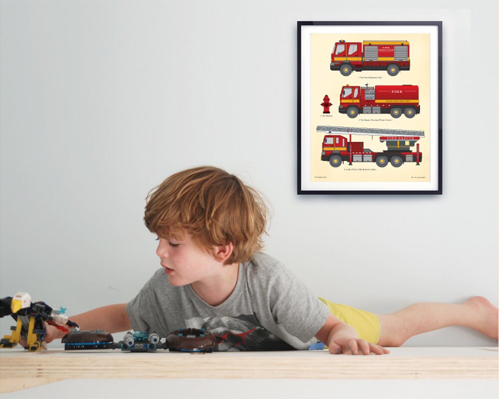 Fire Truck Printable Boys Room Decor Kids Chart Print | Etsy