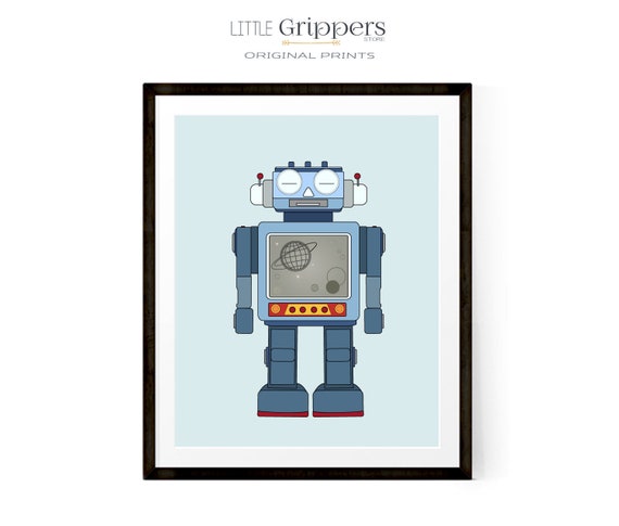 Robot Poster Sci Fi Kids Bedroom Decor Space Robot Wall Art Gender Neutral Nursery Decor Children S Bedroom Art Kids Vintage Wall Art