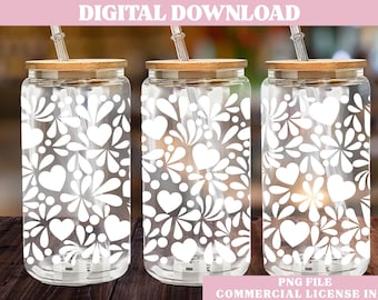 Mexican Talavera white hearts Wrap PNG: Cielito lindo  Libbey Cup Design (Digital Download)