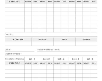 Minimalist Workout Log Planner - Printable Fitness Tracker | Black and White Exercise Cardio Log PDF