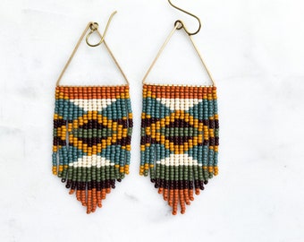 Fiesta Wool | A whole fiesta of colors | Seed Bead Earrings | Handmade with Brass Triangle and Niobium Ear Wires | Ready To Ship