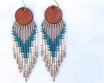 Leather + Beads Collection | Bestie in Spa Day Hand-Beaded Fringe and Precision Cut Leather Earrings | Gift for her & Ready to Ship