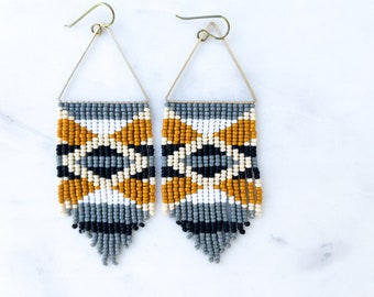 Rancho Silver | Triangle Hoop | Seed Bead Earrings | Handmade with Brass Triangle and Niobium Ear Wires | Ready To Ship