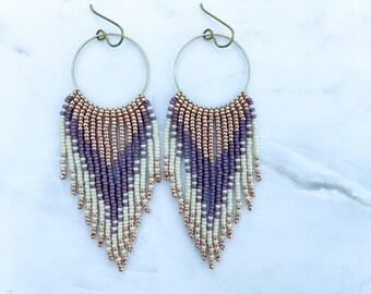 Soul Mate in Cafe Mocha | Hues of Gold, Cream and Mocha Seed Bead Earrings | Handmade w/ Brass Hoop & Niobium Ear Wires | Ready To Ship