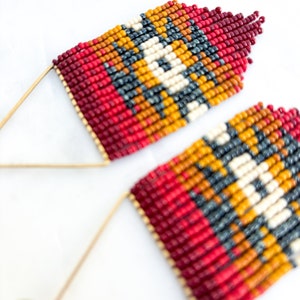 Desert Sun Red Triangle Hoop Seed Bead Earrings Handmade with Brass Triangle and Niobium Ear Wires Ready To Ship image 4