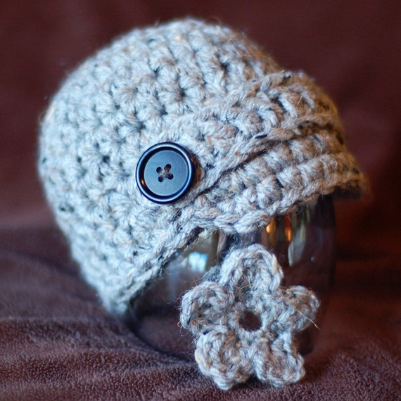 Items similar to Newborn Newsboy Baby Hat Unisex Gray Tweed Color with Removable Flower on Etsy