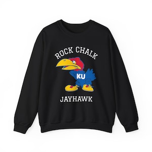 Kansas Jayhawks Sweatshirt, College Gameday Apparel, Rock Chalk Gift, KU Fanwear, University of Kansas Crewneck, Jayhawk Fan Gear