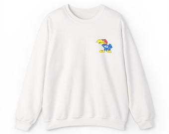 Kansas Jayhawks Embroidered Crewneck Sweatshirt, University of Kansas Gameday Apparel, Angry Jayhawk Design, Unisex Pullover Jumper, NCAA