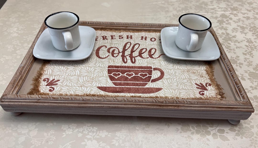 Rustic Coffee Bar Riser – Fresh Hot Coffee Wooden Pedestal Tray ...