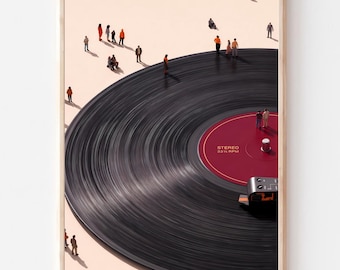 Burgundy Vinyl Record Wall Art, Minimal LP Printable, Modern Music Decor, Record Player Poster,  Retro Vinyl Print, Digital Download