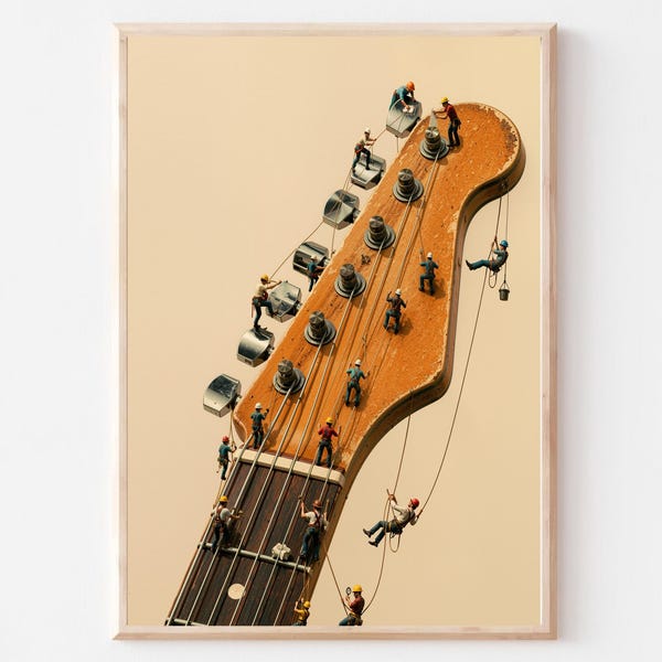 Tiny Workers Guitar Poster, Guitar Wall Art, Music Lover Gift, Vintage Guitar Print, Music Studio Decor, (Digital Download)