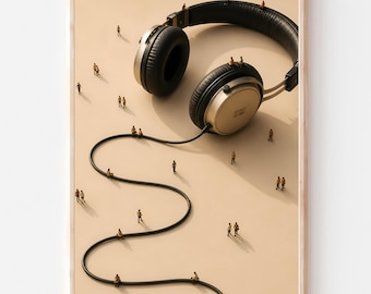 Minimalist Headphones Wall Art, Surreal Music Lover Decor (Digital Download)
